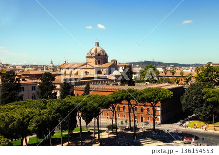 Rome, Italy - APRI 11, 2016 : View from the balcony of the national monument a Vittorio Emanuele II, the museum complex on the Piazza Venezia 136154553