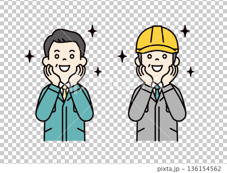一組向量插圖，描繪了一位鼓舞人心的中小企業總裁兼經理和一位戴著頭盔的現場工作人員。 136154562