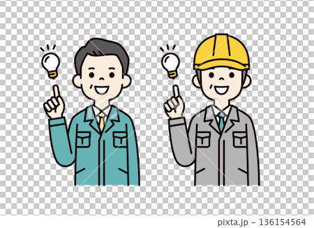 一組向量插圖，描繪了一家中小企業的總裁、經理、現場主管和工人正在提出一個想法 136154564
