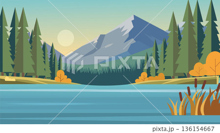 Quiet Meadow Lake Between Mountain Hills 136154667