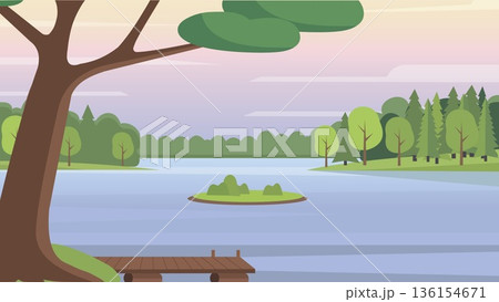 Spring Trees Framing Gentle Lakeside Path Spring Trees Framing Gentle Lakeside Path 136154671