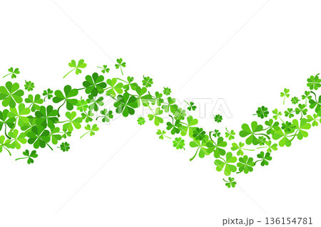 Shamrock clover background. St. Patrick day green leaves wave. Celtic spring party design. Floral flying confetti for banner and poster. Vector trefoil illustration - symbol of luck Shamrock clover background. St. Patrick day green leaves wave. Celtic spring party design. Floral flying confetti for banner and poster. Vector trefoil illustration - symbol of luck 136154781