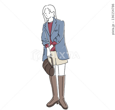 テーラードジャケットとショートパンツの女性ファッションイラスト テーラードジャケットとショートパンツの女性ファッションイラスト 136154786