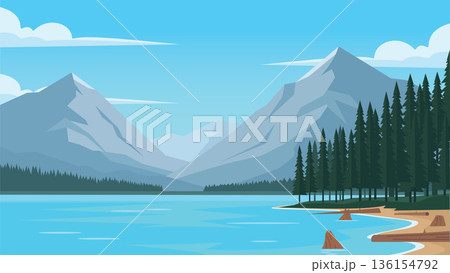 Calm Forest Lakeside Under Clear Sky 136154792