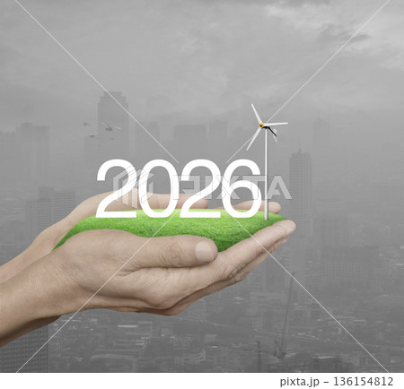 Happy new year 2026 green ecology and saving energy concept 136154812