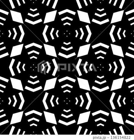 Abstract seamless pattern with decorative geometric  elements. Black and white ornament. Modern stylish texture repeating. Great for tapestry, carpet, bedspread, fabric, ceramic tile, pillow 136154822