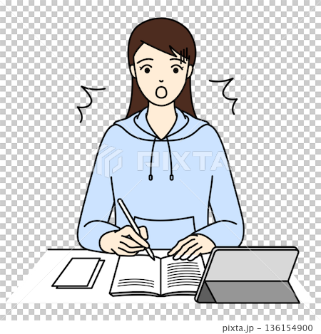 タブレット学習中に難しい問題に直面し驚愕する女性 136154900
