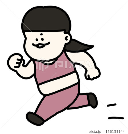 やる気に満ちた表情で元気に走るダイエット中のぽっちゃり女性 136155144