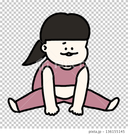 Illustration of a chubby woman struggling with a stiff leg stretch 136155145