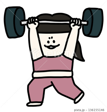 バーベルを両手で持ち上げ筋トレに励むぽっちゃりした女性 136155146