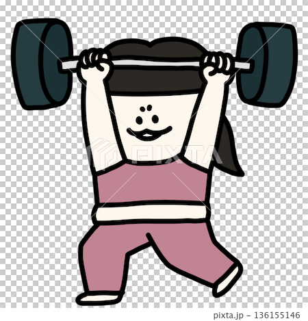 一位身材豐滿的女子雙手舉起槓鈴進行鍛煉 136155146