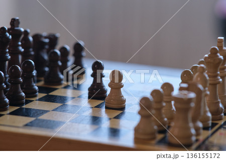 A chess board with pieces ready to play 136155172