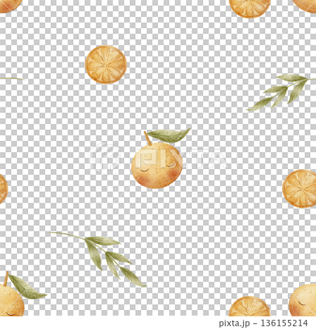 Pattern tangerine fruits, oranges green leaves. Watercolor illustrations of tropical citrus for children. Seamless print hand-drawn on isolated background for textiles fabrics baby clothes wallpaper Pattern tangerine fruits, oranges green leaves. Watercolor illustrations of tropical citrus for children. Seamless print hand-drawn on isolated background for textiles fabrics baby clothes wallpaper 136155214