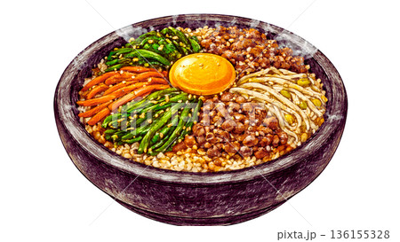 韓国料理 熱々石焼きビビンバのイラスト 136155328