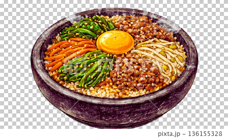 韓国料理 熱々石焼きビビンバのイラスト 136155328