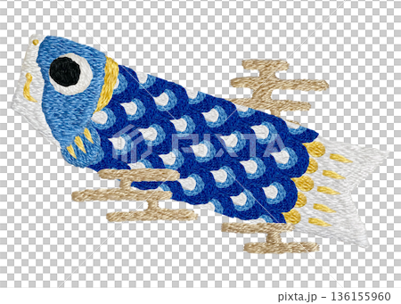[Blue carp streamer] Hand-embroidered illustration material 136155960