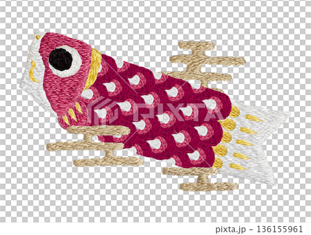【紅鯉魚飄帶】手工刺繡插畫材質 【紅鯉魚飄帶】手工刺繡插畫材質 136155961