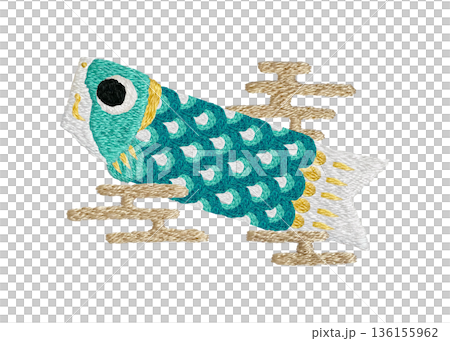 【綠鯉魚飄帶】手工刺繡圖案材質 【綠鯉魚飄帶】手工刺繡圖案材質 136155962
