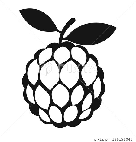 Custard Apple Fruit with Leaves Silhouette Icon for Exotic and Sweet Produce 136156049