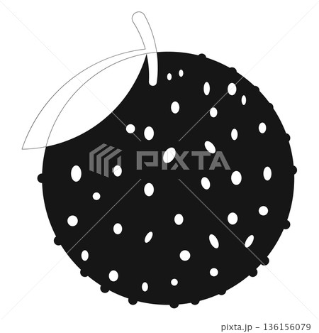 Black and White Stylized Lychee or Rambutan with Leaf Icon for Healthy Food and Tropical Themes 136156079