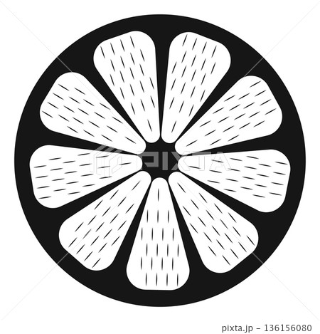Bold Black and White Citrus Fruit Slice Icon for Food, Drink, and Health-Related Graphic Design 136156080