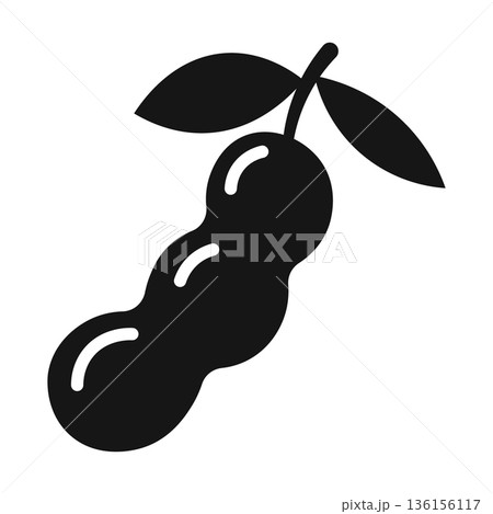 Black silhouette of soybeans in a pod with leaves on a white background 136156117