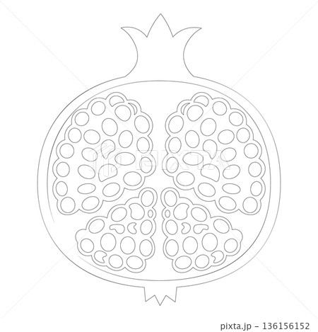 Minimalist Line Art Outline of a Halved Pomegranate with Seeds, Ideal for Coloring or Cookbook Art Minimalist Line Art Outline of a Halved Pomegranate with Seeds, Ideal for Coloring or Cookbook Art 136156152