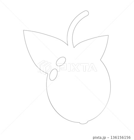 Minimalist Line Art Drawing of a Single Fruit with Leaves, Stem and Internal Ovals - Simple Outline Vector Graphic Minimalist Line Art Drawing of a Single Fruit with Leaves, Stem and Internal Ovals - Simple Outline Vector Graphic 136156156