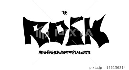 Rough Rock Font Logo Alphabet Uneven Letter Set Horror Typography, Sharp Psycho Typographic Design for Punk Music Title Text, Typo Poster Headline, Grunge Hand Written Crooked Fonts. Vector Typeface 136156214