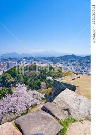 〈鳥取県〉春の米子城跡からの眺望 米子市内と大山 4月 〈鳥取県〉春の米子城跡からの眺望 米子市内と大山 4月 136156511
