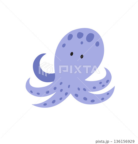 Cute Purple Octopus Character Illustration Isolated on White Background Cute Purple Octopus Character Illustration Isolated on White Background 136156929