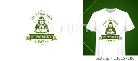 Saint Patricks Day Man With Beer Vector Illustration T-shirt Print Template 136157190