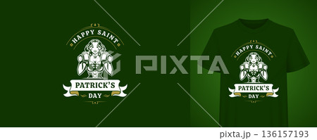 Saint Patricks Day Woman Beer Vector Illustration T-shirt Print Template 136157193