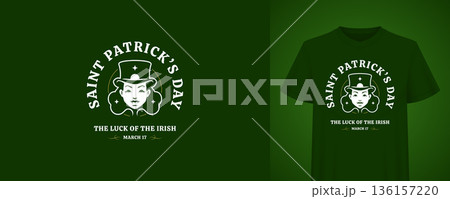 The Luck Of The Irish Woman Leprechaun Vector Illustration T-shirt Template 136157220