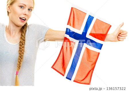 Young female with norwegian flag Young female with norwegian flag 136157322