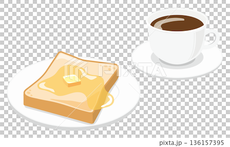 蜂蜜奶油吐司和咖啡早餐套餐 136157395