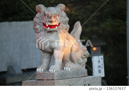 神社のこま犬のアップの風景 136157637