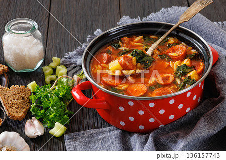 Swamp Soup with Sausage Kale White Bean and Orzo 136157743