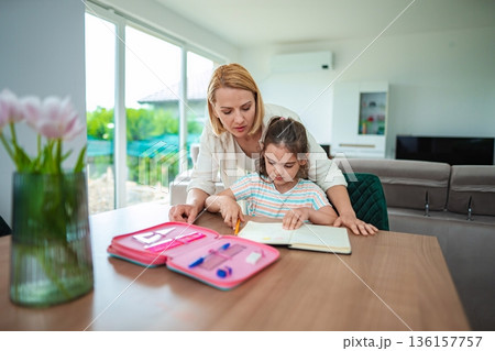 Learning together in a bright home environment 136157757