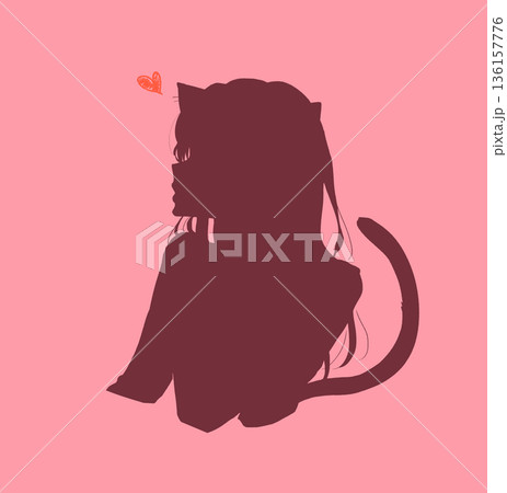 キス顔の女性 横顔 猫耳 シルエット キス顔の女性 横顔 猫耳 シルエット 136157776