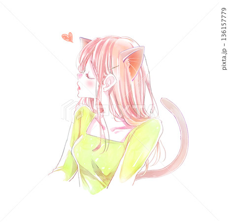 キス顔の女性　横顔　猫耳 136157779