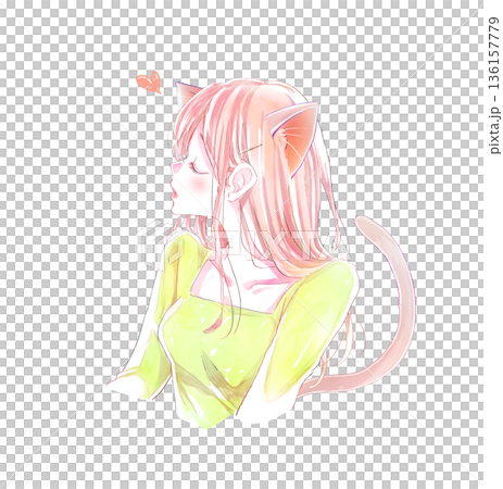 キス顔の女性　横顔　猫耳 136157779