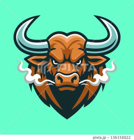 Colorful Angry Bull Head Illustration Character Vector Logo Template 136158822