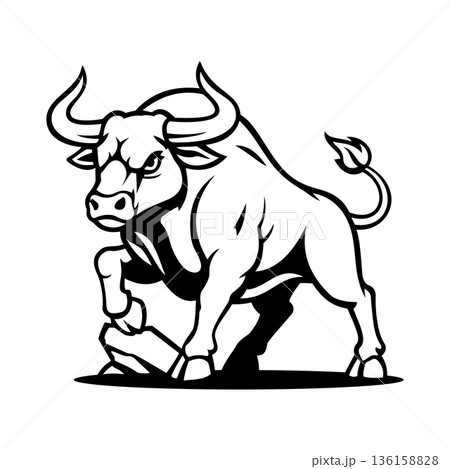 Black Bull Full Body Illustration Character Vector Logo Template Black Bull Full Body Illustration Character Vector Logo Template 136158828