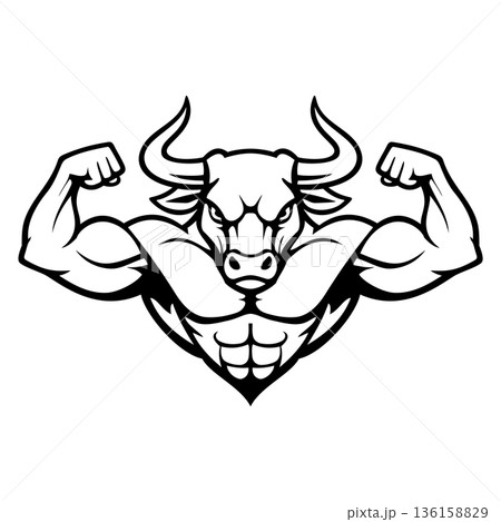 Black Colored Strong Bull Illustration Character Vector Logo Template Black Colored Strong Bull Illustration Character Vector Logo Template 136158829