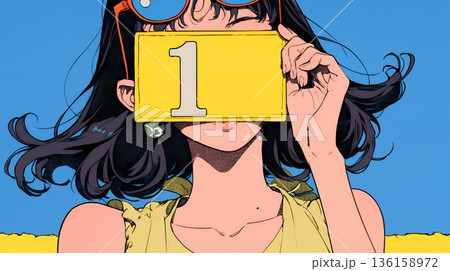 数字の「1」を掲げている若い女性