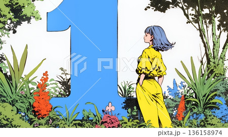 数字の「1」を掲げている若い女性