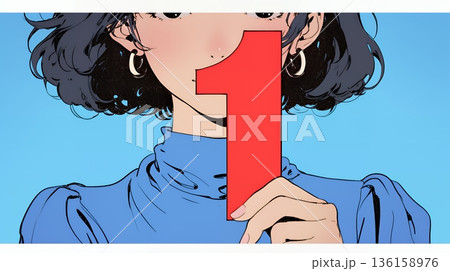 数字の「1」を掲げている若い女性