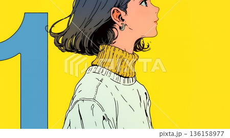 数字の「1」を掲げている若い女性