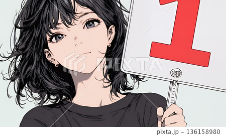 数字の「1」を掲げている若い女性